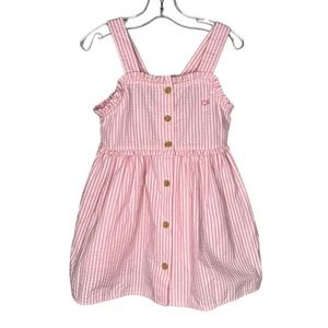 Calvin Klein Jeans Dress Girls 6X Pink White Stripe Seersucker Fit Flare Ruffles